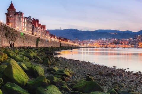 Getxo: Suspension Bridge, Cruise ships, and Old Port.