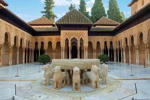 Fountain of the Lions in the Nasrid Palaces of the Alhambra