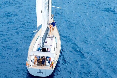 Admiring the breathtaking seascape of Barcelona from our private boat.