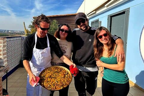 Traditional Valencian paella, cooked with orange wood.