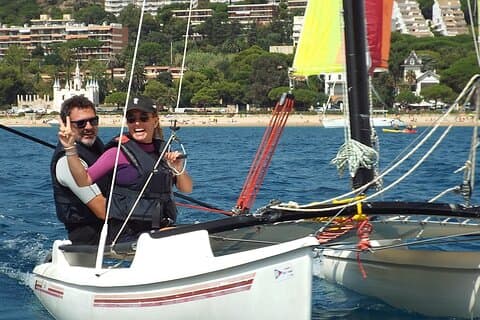 Enjoying catamaran on the Costa Brava
