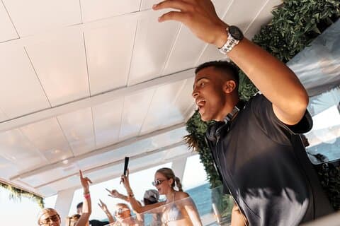 Ibiza Sunset Party Boat with Drinks Live Acts DJ and Dancers