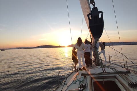 Barcelona Badalona Sailboat Tour Snack Drinks Swimming Sunset