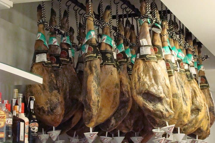 Cured ham on display