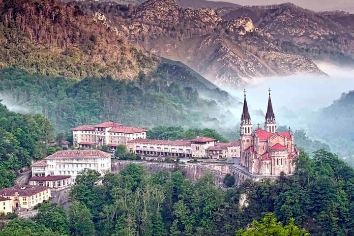 Sanctuary of Covadonga from the lake road