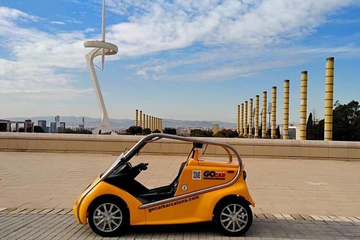 New electric GoCar pose in the Olympic area of Barcelona