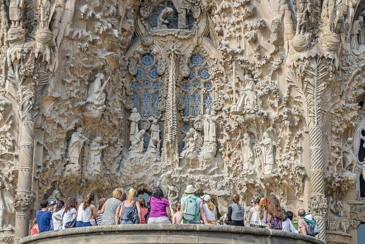 Group Observing the Nativity façade