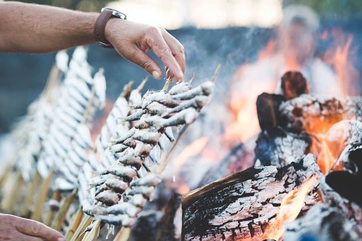 Sardines On Skewers Show Cooking in Malaga beach