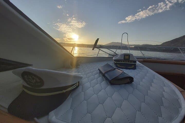 Sunset in Marbella seen from inside the Lovit Charter boat