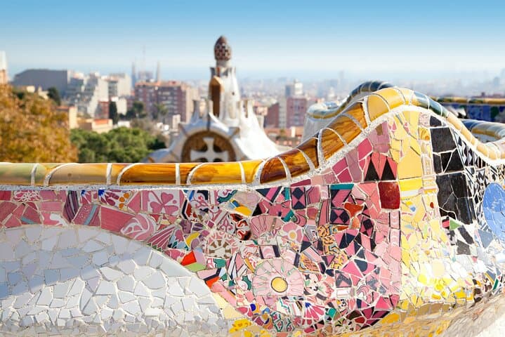 Gaudí mosaic bench at Park Güell in Barcelona
