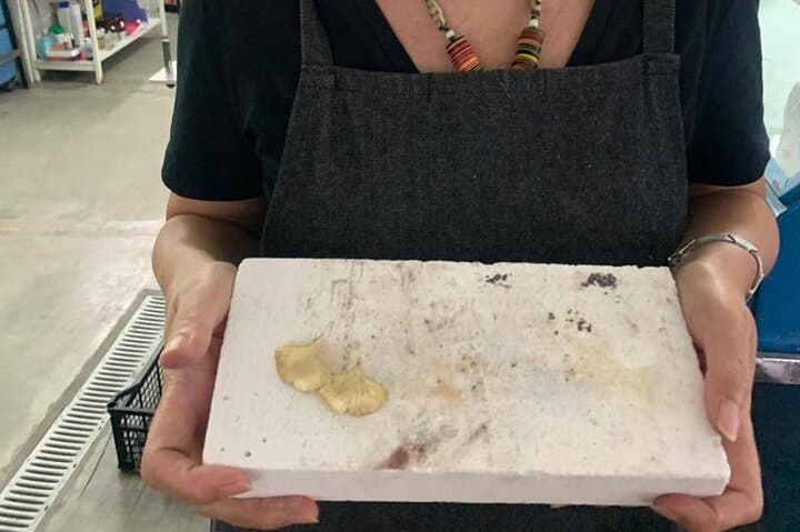 Embossed and textured brass earrings from our student in her first masterclass