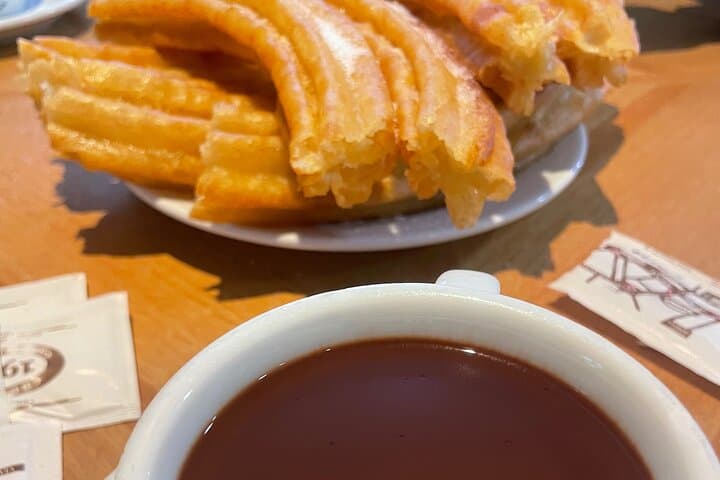 Our breakfast: churros with hot chocolate