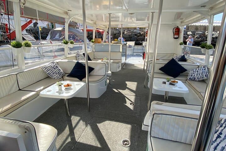 Inside our cozy boat
