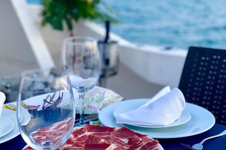 Sunset on a yacht with cava