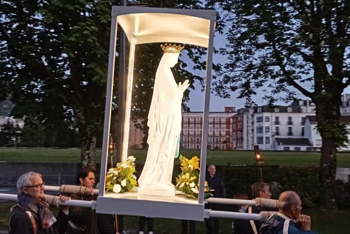 Notre Damme of Lourdes during the procession of the torches