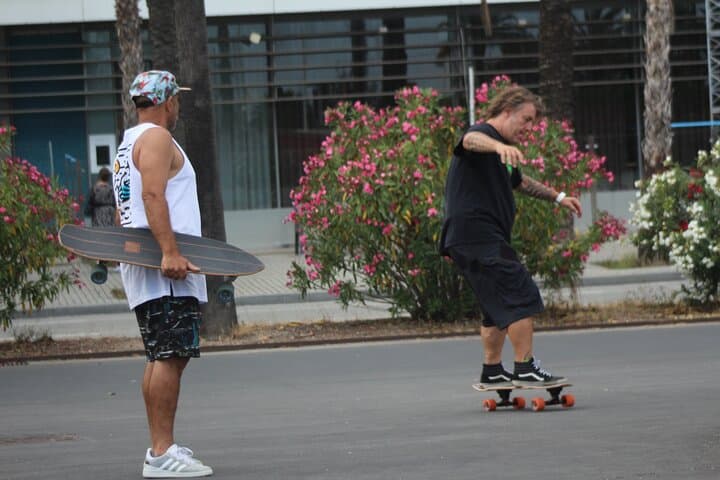 Oscar learning from the best surfskate in La Mar Bella Barcelona