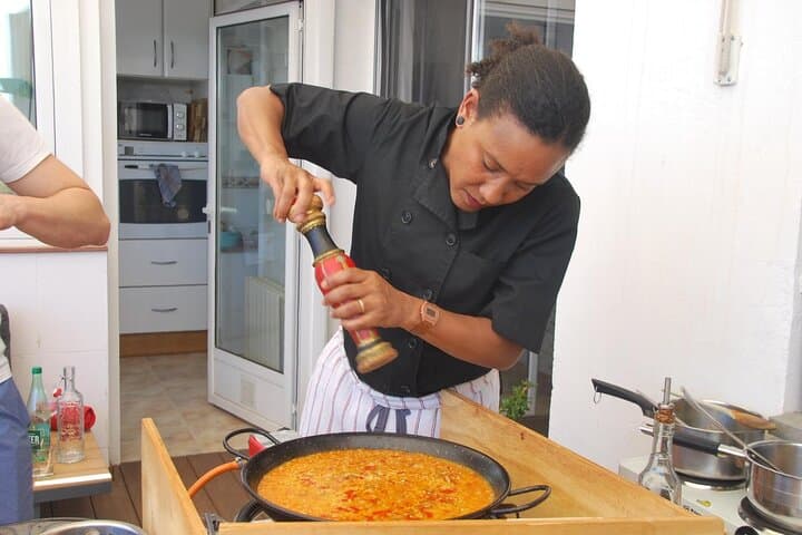 Market Tour & Paella or Fideua Cooking in Nicole's Barcelona Home