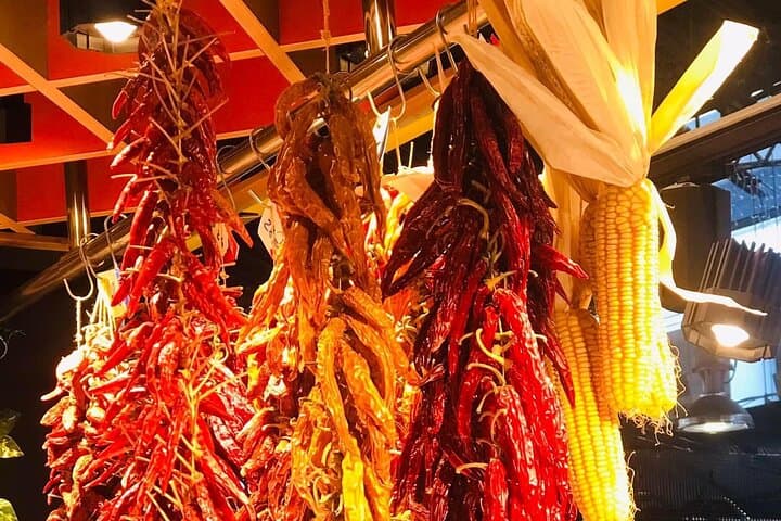 Hanging Pepper Display in La Boqueria