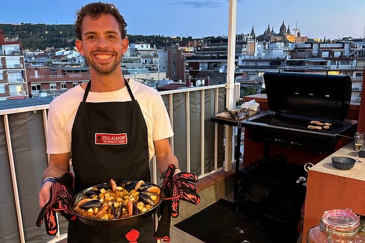 BBQ Paella in a Penthouse Terrace in Barcelona with a Chef