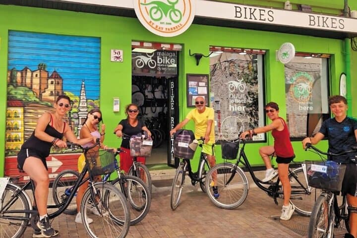 Ready to roll- bike tour customers at our shop. Green activity- green shop! ;-)
