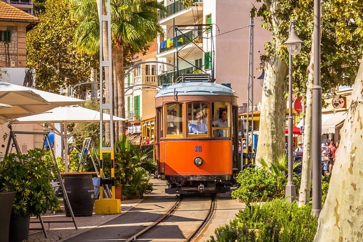 Centenary tramway along the marina in Port Soller