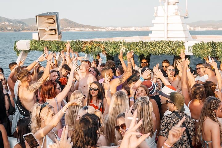 Ibiza Sunset Party Boat with Drinks Live Acts DJ and Dancers