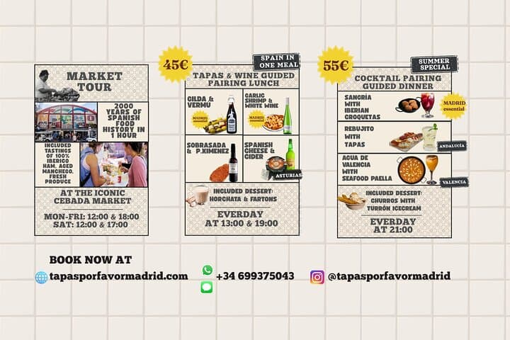 Market Tour: 1h of Spanish Food History Optional Pairing Meal