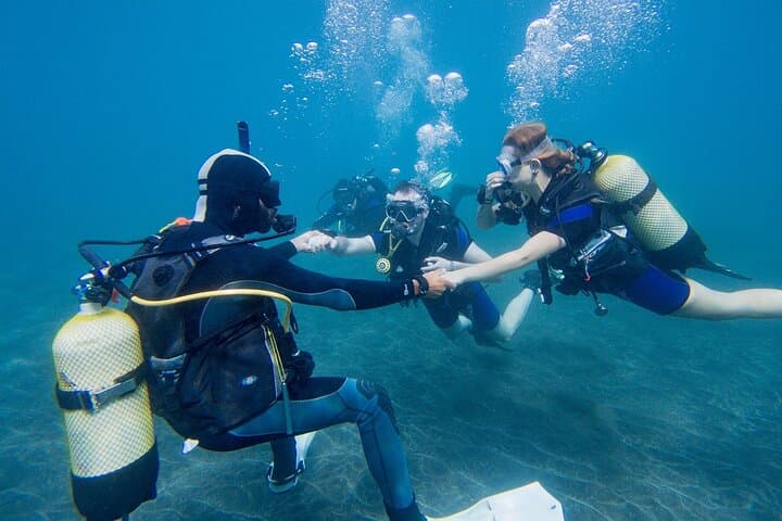 Instructor helping beginner underwater
Safe, guided, and fun! Our professional instructors make your first scuba dive in Tenerife easy and stress-free.