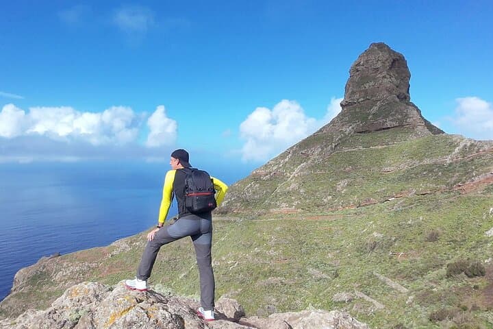 Adventurers standing near the base of Roque de Taborno after the ascent.