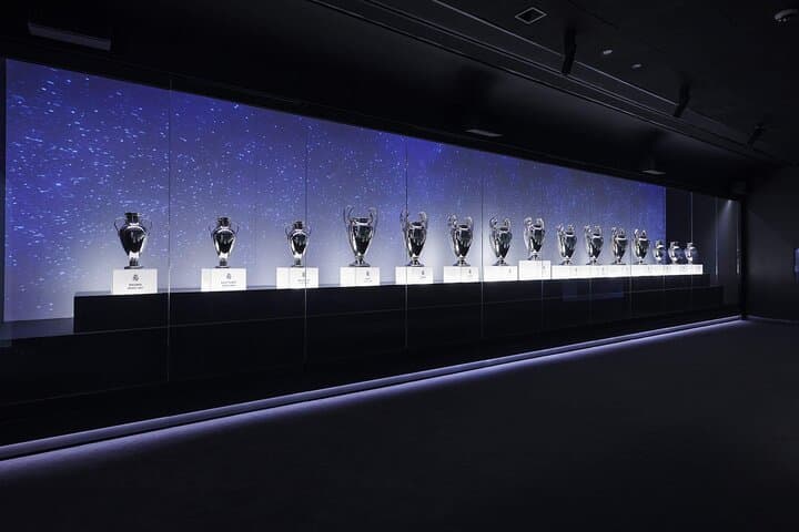 Admire Real Madrid’s glittering collection of European Cups, symbols of unmatched football greatness
