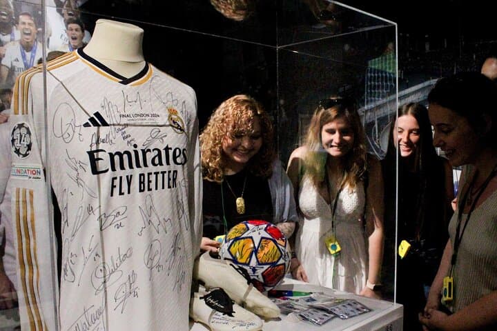Step into Real Madrid’s history — illuminated displays of iconic players and victories await