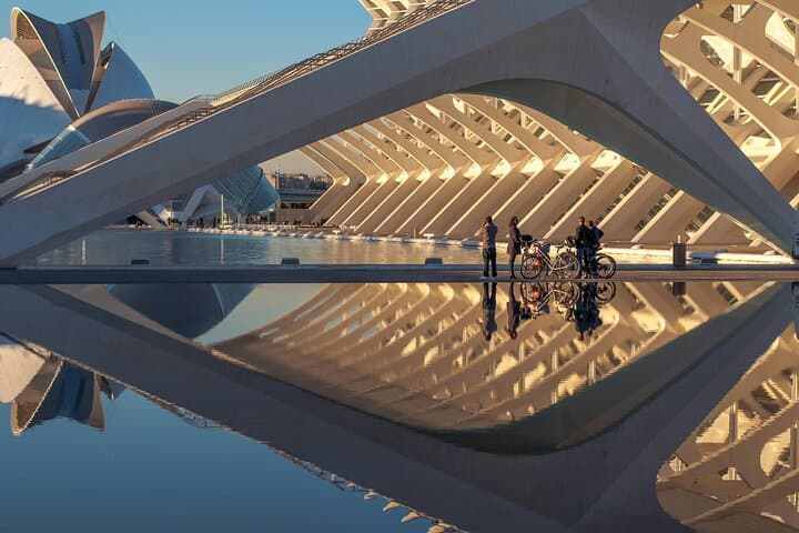 The magical reflection created by the buildings on the water at Valencia’s City of Arts and Sciences