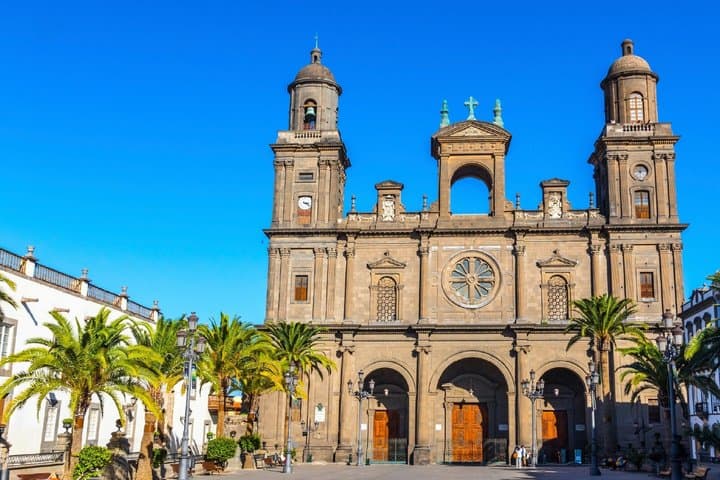 Cathedral of the Canary Islands (Catedral de Santa Ana): The majestic façade of dark volcanic stone that dominates the Place aux Dogs (Plaza de Santa Ana) in the old quarter of Vegueta.