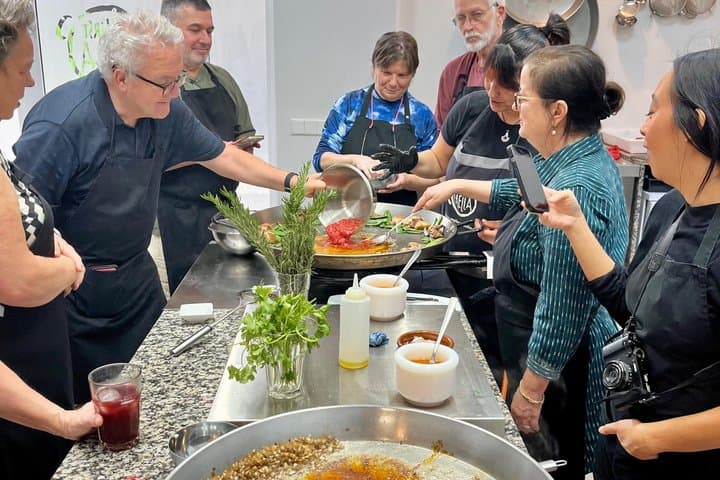 Paella cooking class - Local Market tour, Tapas & Wine