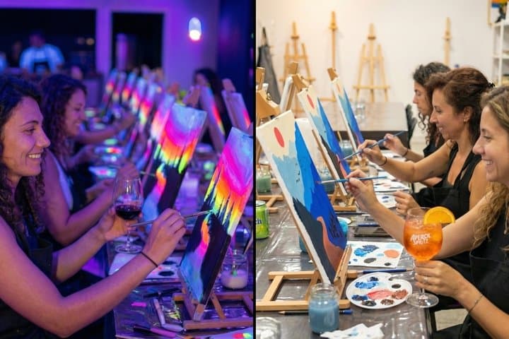 Paint & Wine Workshop in Barcelona in creative studio