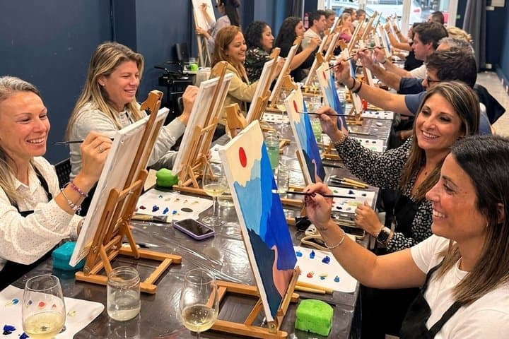 Paint & Wine Workshop in Barcelona in creative studio