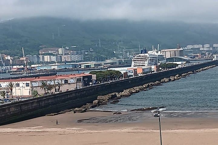 Getxo: Suspension Bridge, Cruise ships, and Old Port.