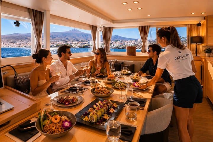 Los Cristianos: Luxury Whale Watch Swim Stop Food & Drinks