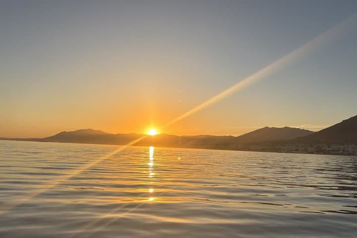 Marbella Sunset From Sailboat Dolphins with Drinks Snack Elan com