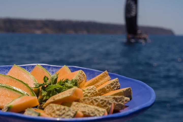 Catamaran sailing in Mallorca through the Bay of Palma with BBQ