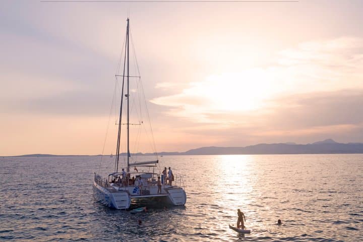 Catamaran sailing at sunset with tapas Palma de Mallorca