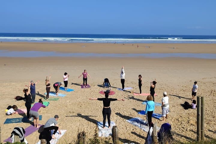 Yoga at sunrise and sunset on Berria Beach