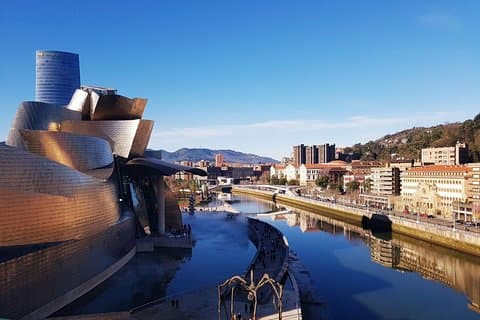 View of the Ria and the Guggenheim Museum Bilbao.