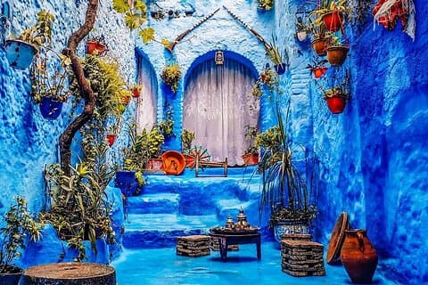 Panoramic view of Chefchaouen, Morocco’s famous Blue Pearl, included in your private luxury tour