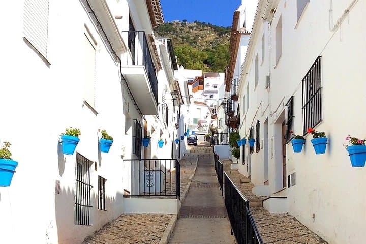 Whitewashed houses wit coloured pot