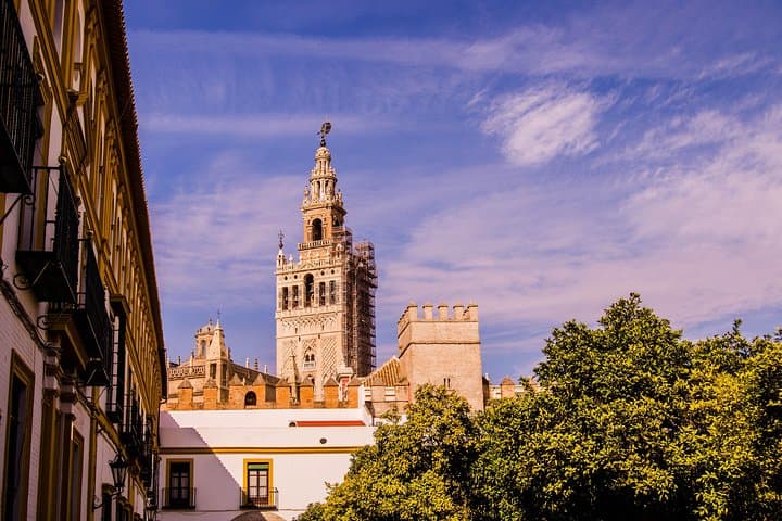 Views of the Giralda in Seville from the Patio de Banderas.