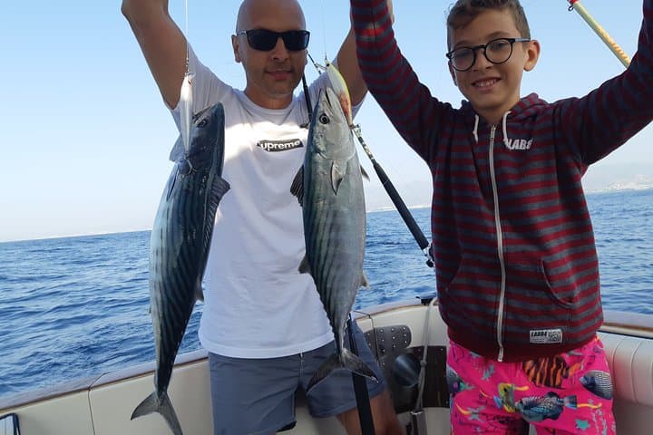 Trolling or trolling. Mouth dogs captured with our friend Dennis and his son. Boat fishing in Marbella with Lovit Charter