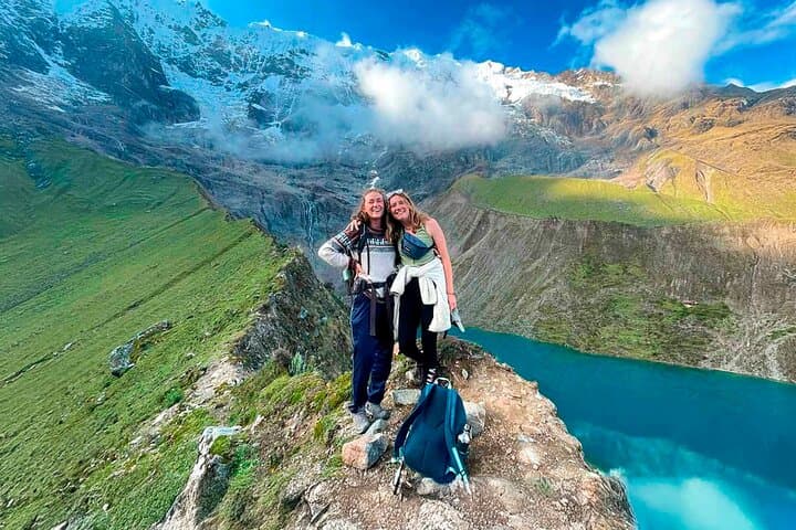 Overlooking a turquoise lake