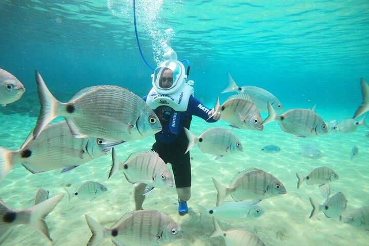 Underwater adventure with helmet diving—safe and unforgettable.