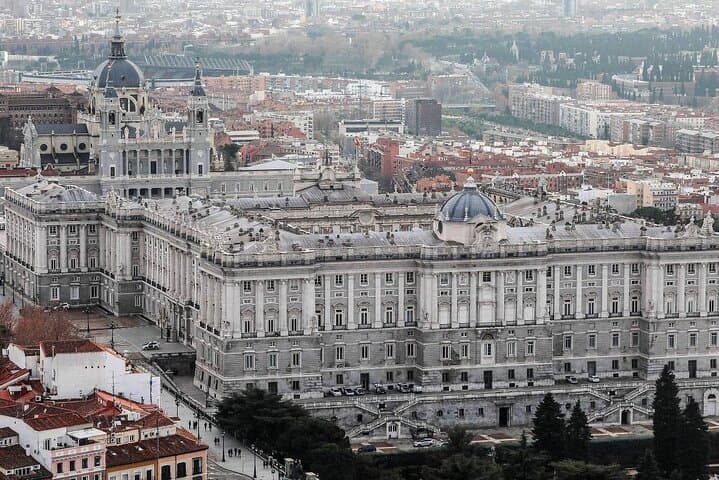 Aerial view of the imposing Royal Palace of Madrid